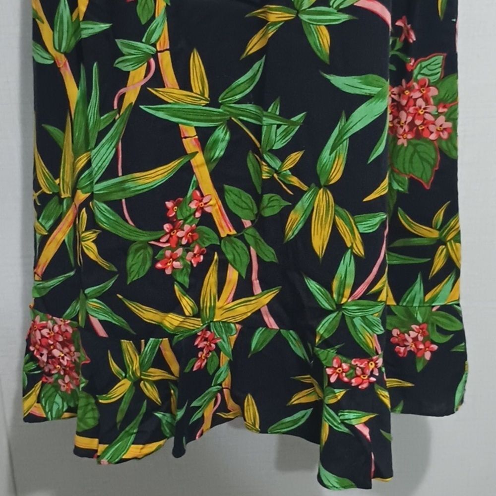 R&K Black Tropical Floral Midi Dress with Green & Yellow Leaf Print - Picture 5 of 14
